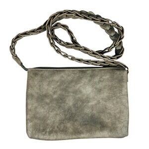 Anthropologie Army Green Metallic Crossbody Bag Braided Strap Boho Clutch